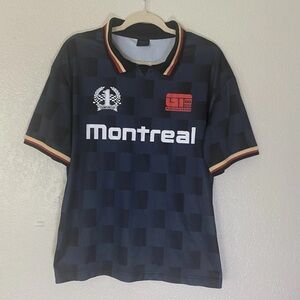 Men's Cotton:On Checkered Montreal Car Racing Team Collared Soccer Jersey Size M